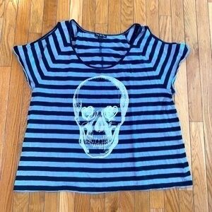 Twist Tees Short Sleeve Striped Skull Face Scoop Shirt Top plus size 3X
